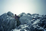Toby scrambling somewhere on Sca Fell