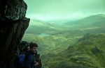 Simon on Crib Goch, with Nicky and Androw (and Dyffryn Mwmbwr) behind