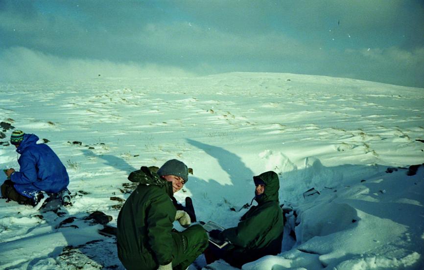 1993-11-21a.jpg - Jane and others on Fendrith Hill, Teesdale