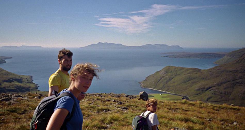 1996-09-19a.jpg - Ascending Bla Bheinn, with Camasunary behind