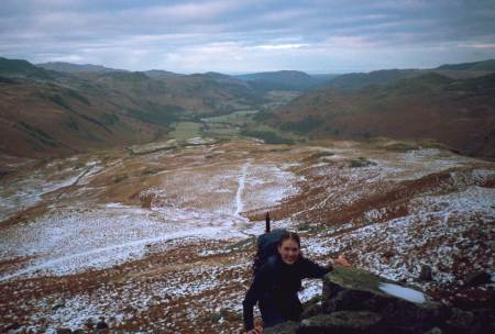 1997-01-06b.jpg - Hilary on Hard Knott