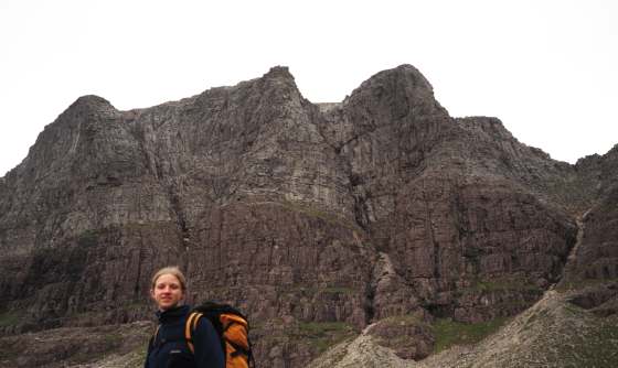 2000-06-28a.jpg - Ruth at Triple Buttress of Beinn Eighe