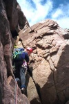 Claire on the crux of Cioch Nose