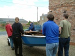 Safely on its trailer, at last.