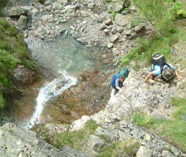 20030607-110506.jpg - Steep scrambling high in Dungeon Ghyll