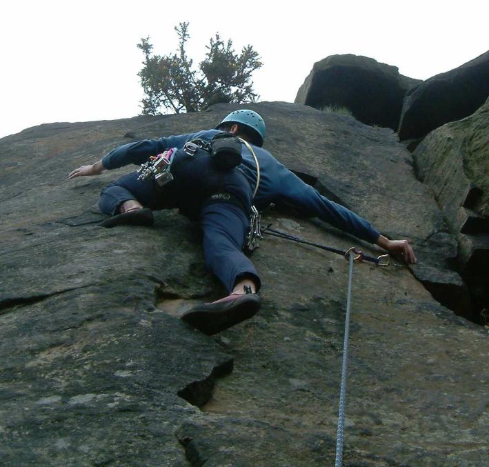 20040409-182742.jpg - Dave at the crux of Face Climb no. 2