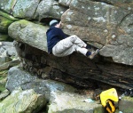 Andy bouldering the start of Verandah Buttress