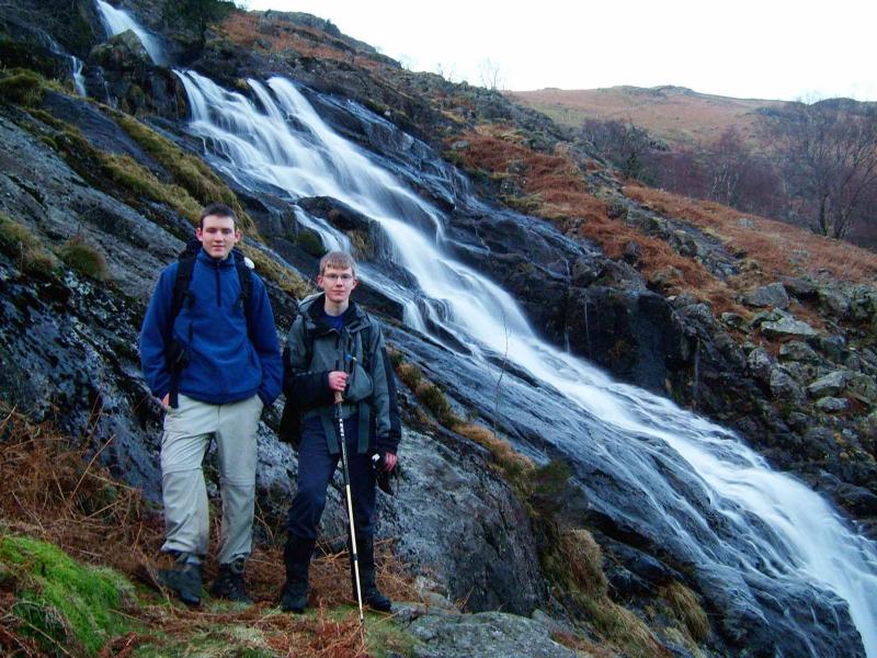 20050113-161626.jpg - Jack and Will by the waterfall