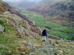 Jack descending out of Gillercombe towards Seathwaite