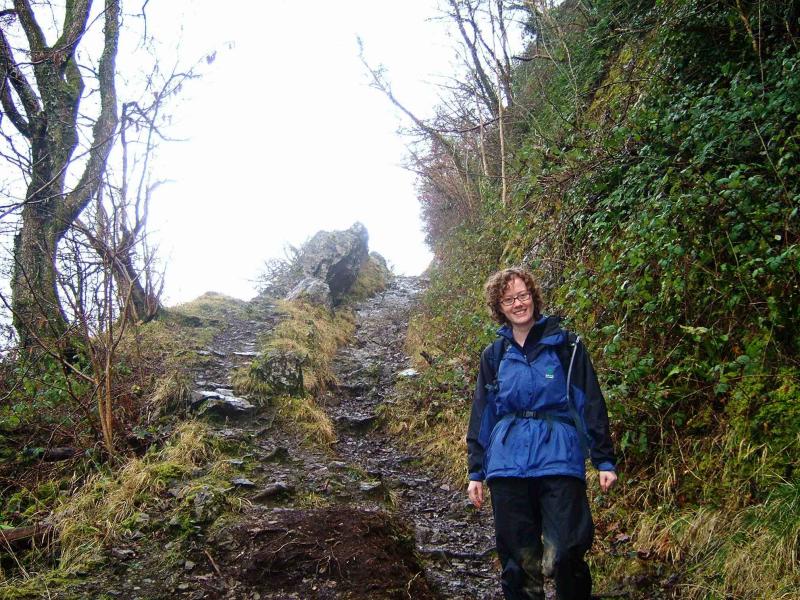 20050205-133226.jpg - Shona on the old path down to Pontneddfechan
