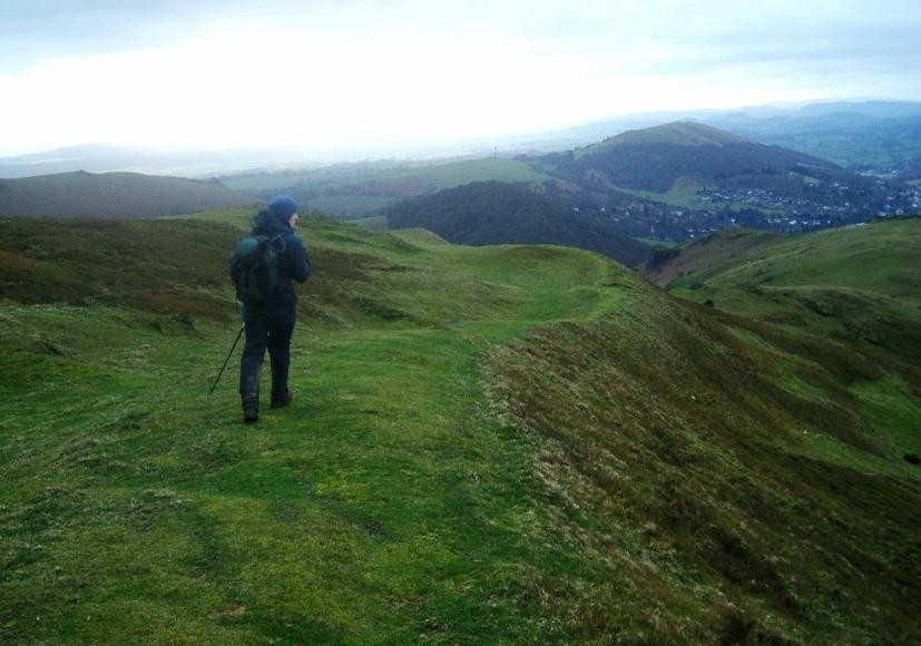 20050213-162422.jpg - Dave exploring the prehistoric Caer Caradoc fort