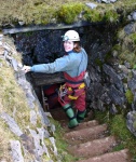 Sarah about to enter Ogof Ffynnon Ddu
