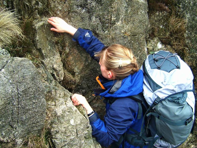 20050327-130050.jpg - Lottie scrambling on Yewbarrow