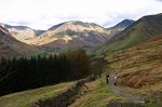 Peter and Lottie on the Burnmoor path with Kirk Fell in the background