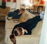Lounging in the bunkhouse