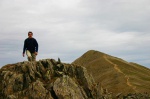 Dave on Swirral Edge; Catstye Cam behind