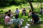 Sitting around on Newnham's grass