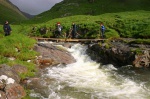 Crossing the dodgy-looking footbridge