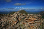 Stob na Bròige summit shelter and view northwards