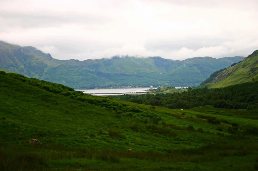 20050707-174444.jpg - Strath Croe, looking down to Morvich causeway, Loch Duich and Ratagan