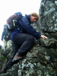 Peter scrambling on Sgùrr Thearlaich