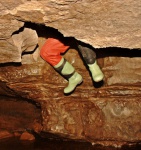 Chris's feet reappear after bypassing a deep pool ...