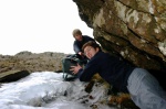 Sam and Will get the rucksacks up the awkward ice