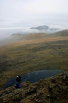 View from the top of Cloggy with the railway behind, and Elidir Fawr behind that