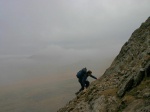 Dave scrambles easily up the higher part of Eastern Terrace