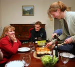 Claudia serves up her lasagne