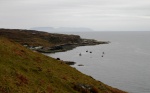 Elgol harbour from above, with Eigg beyond
