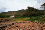 Uags bothy, and a rowan tree by the sea
