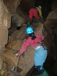 Scrambling on the slippery rock
