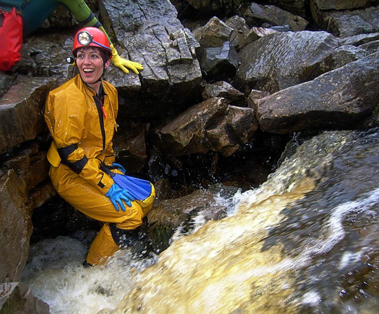 20070519-123226.jpg - Gaynor refreshed by the stream, with Kermit behind?