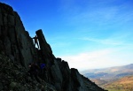 Scrambling along the foot of the crag