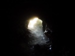 Inside a mine on the way down