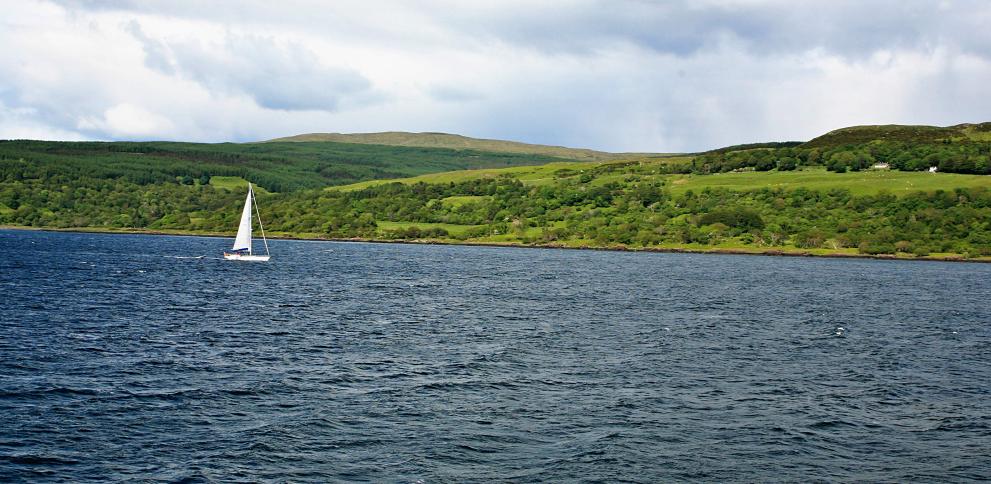 20090605-153240.jpg - From the ferry: a sailing boat in the Sound of Mull